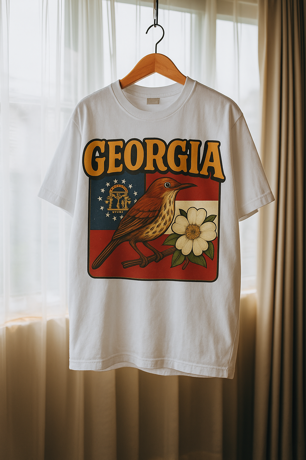Georgia Retro Graphic Tee – Brown Thrasher & Cherokee Rose
